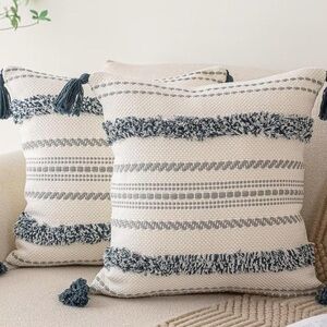 Boho Throw Pillow Covers 20x20 Set of 2 Woven Tufted Farmhouse Pillows Cover